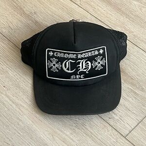 Chrome Hearts CH New York City Trucker Hat,
Black/Black